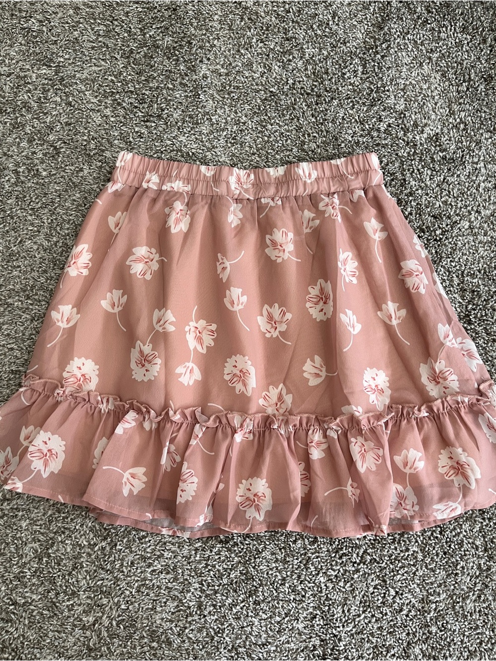 3/$12 SHEIN Lined Pink Ruffle Floral Mini Skirt - Picture 2 of 4